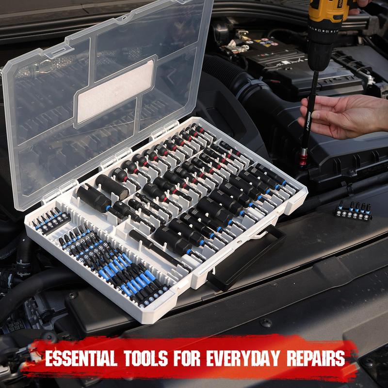 80-Piece Magnetic Impact Nut Driver Set Metric & SAE with Socket Adapters, Bit Holder, Wing Nut Driver, Universal Sockets, Quick Release Extension,