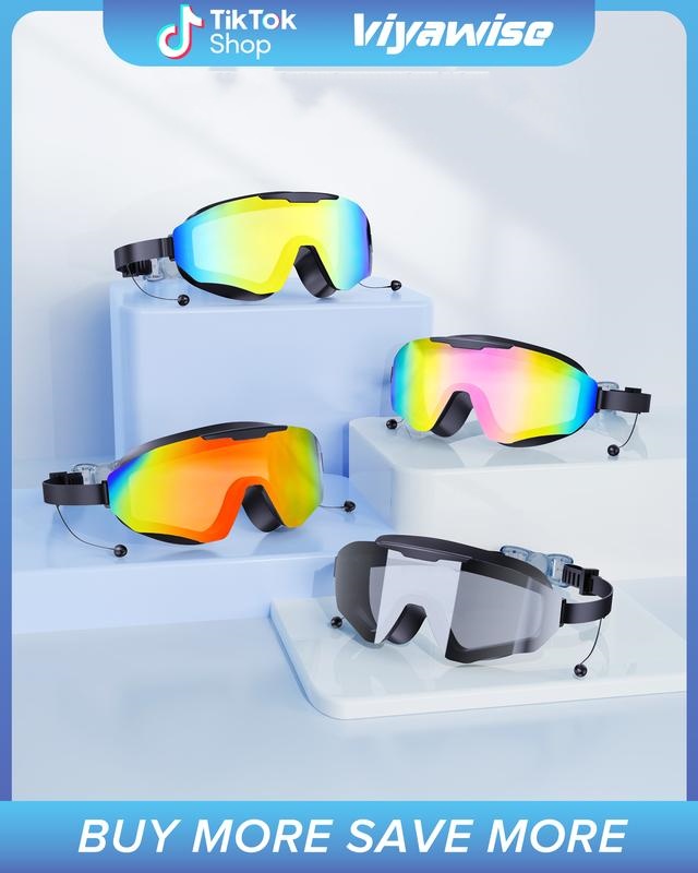 Viyawise Swim Goggles for Adults & Kids - Anti-Fog Full-Coverage, 3-Color UV Lens, Waterproof Earplugs & Nose Clip,