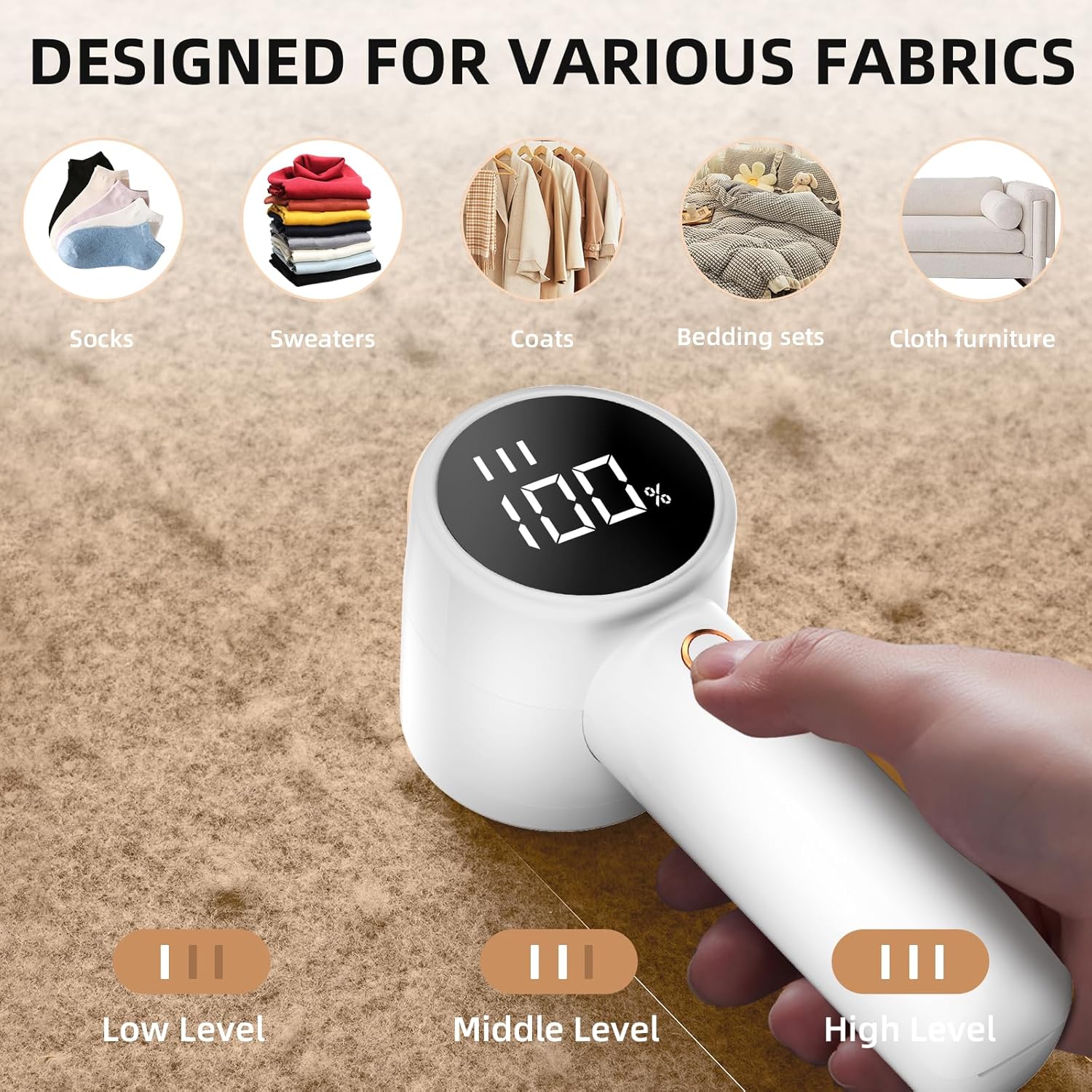 Rechargeable Fabric Shaver with 2 Replaceable Stainless Steel 6-Leaf Blades(1 Free Extra Included) | Lint Remover with 3-Speed Settings