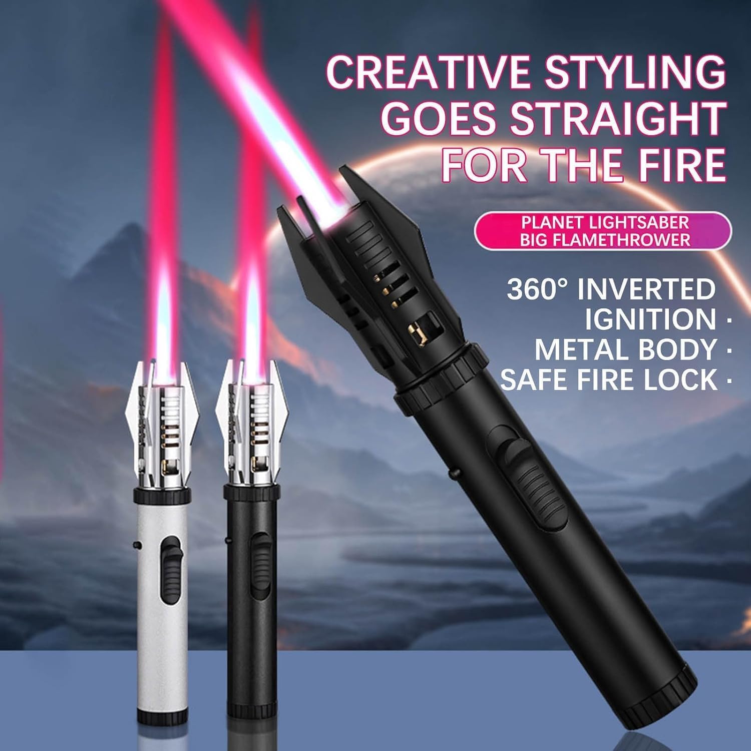 Torch Lighters Butane Adjustable Jet Flame Lightsaber Windproof Refillable Long Lighter for Candle, BBQ, Fireworks