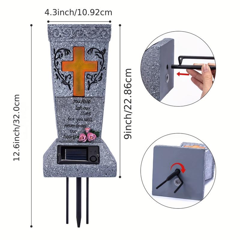 Solar Cemetery Grave Vase with LED for Fresh/Artificial Flowers Headstones Vases with Spikes Gravestone Decor Memorial Gifts for Loss of Loved One