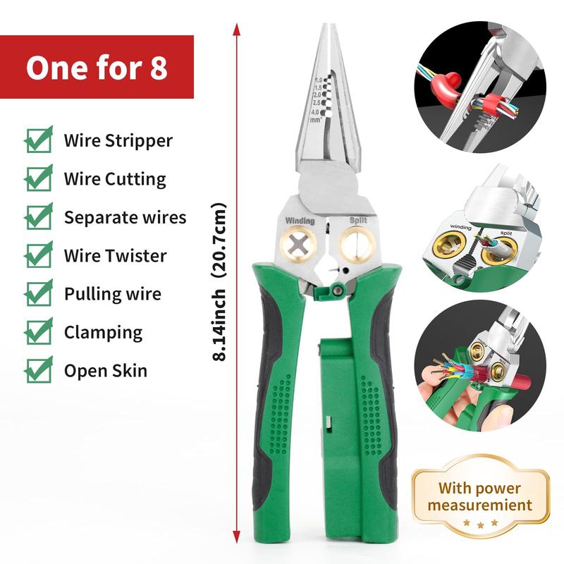 Outdoorfun 8 in 1 Wire Stripper Twister for Cutting and Pulling Wires, Cable Scissors,Voltage Tester Pliers, 12V to 250V Live,Null,Hot Wire Judgment AC DC, Audible and Flashing LED Alarms