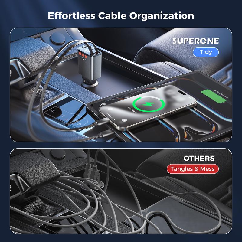 Bluetooth 5.3 Car Adapter with Retractable Charger 69W FM Transmitter Radio Receiver Handsfree Calling Audio Receiver MP3 Music Player Support USB Vehicle Automotive