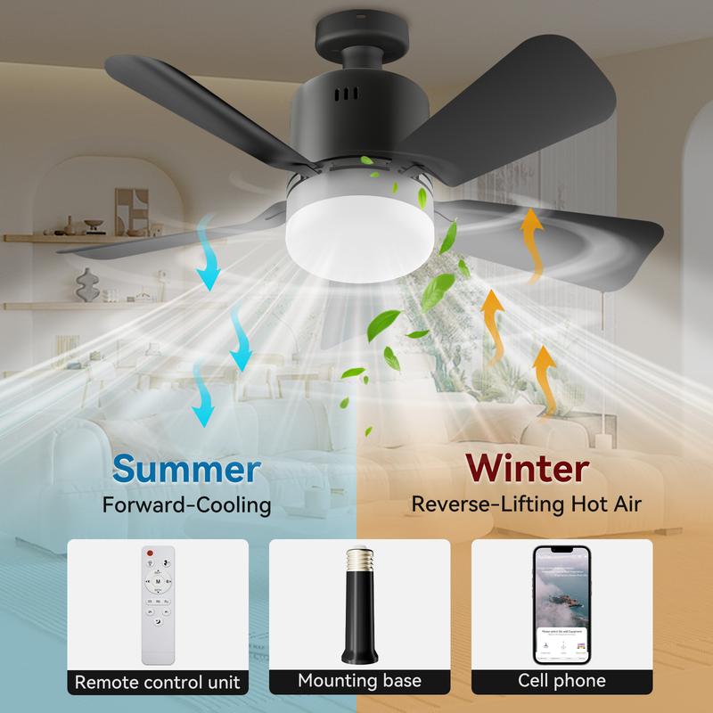 Socket Breeze Socket Fan Light with Remote, Portable Small Ceiling Fans with Lights for Bedroom, Kitchen, Living Room, Ceiling Fan with Light 3500K, 1000 Lumens, Screws into E27