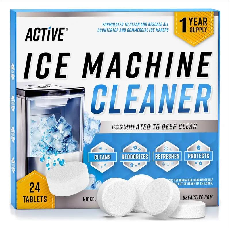 ACTIVE Ice Machine Cleaner Maker Descaler- Tablets Compatible with Frigidaire, Opal, GE Profile, Kitchenaid, Nickel Safe Scale Remover for Countertop, Nugget Ice Makers - Bulk 1 Year Supply