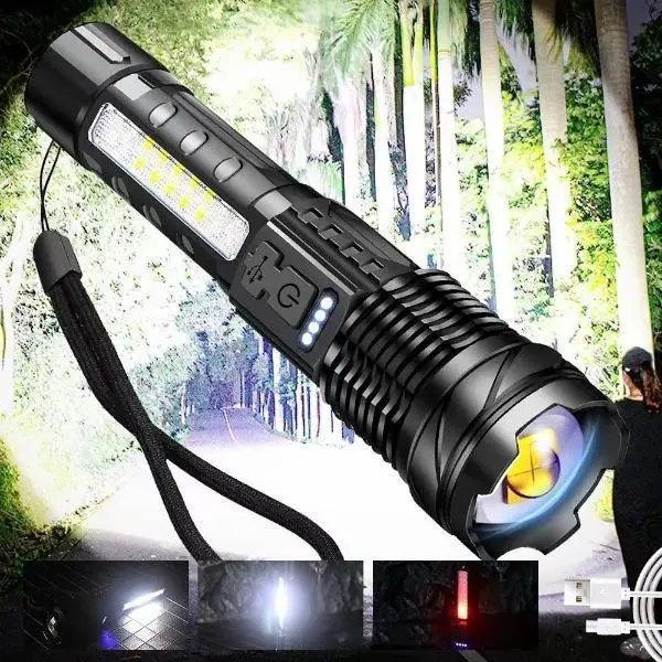 New Strong flashlight usb rechargeable Outdoor lighting30W white laser flashlight with COB work light