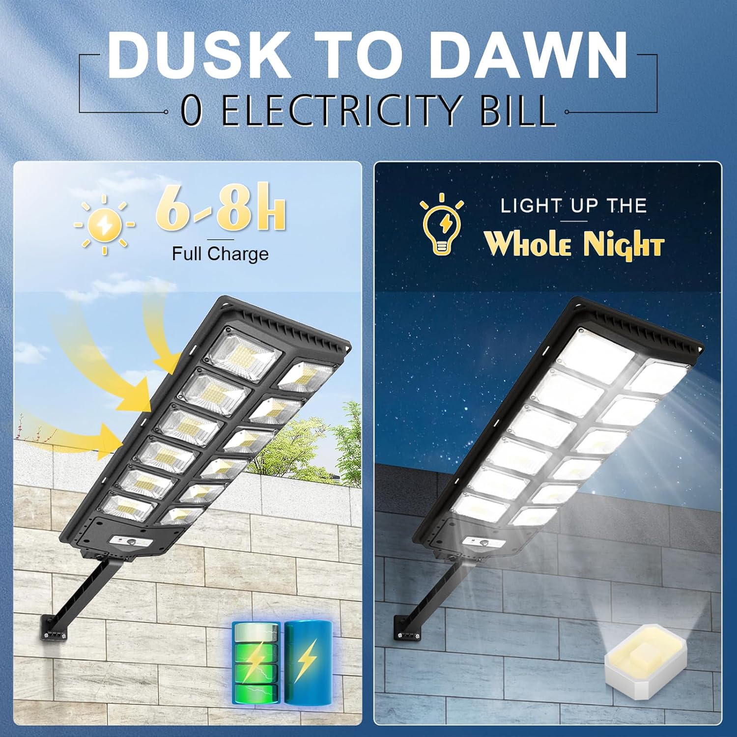 Solar Street Lights Outdoor Waterproof, 6500K 10000LM Solar Street Light, 504LEDs Parking Lot Lights Powered Street Light Dusk to Dawn,