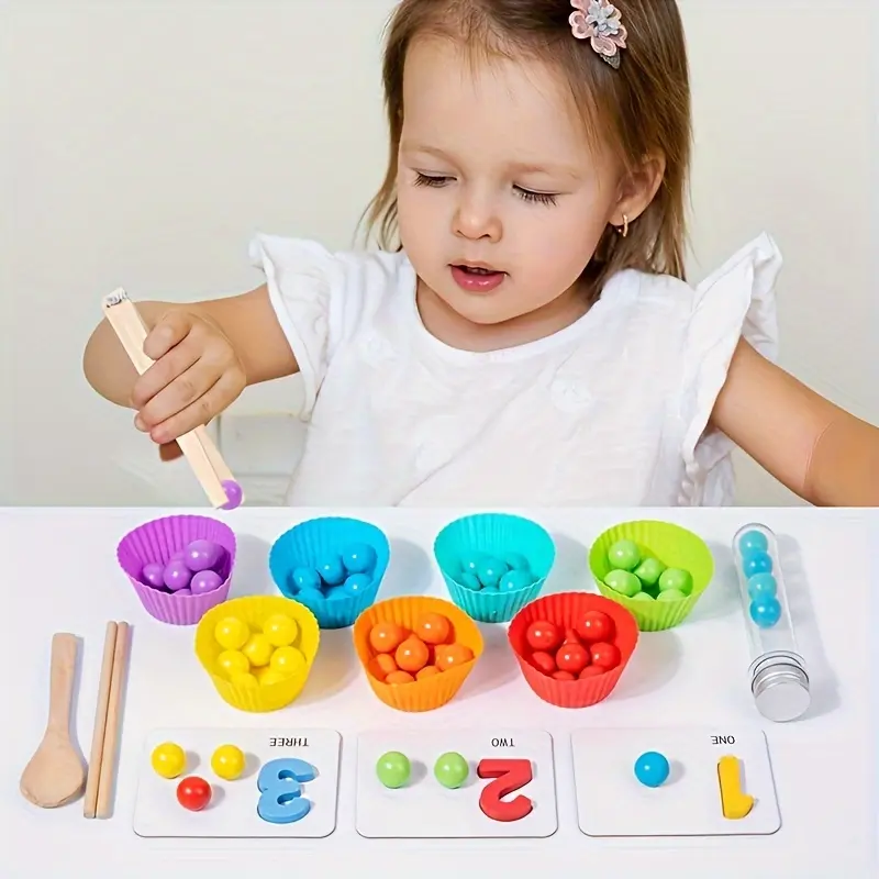 Montessori Arithmetic Math Toy Set – Silicone Digital Learning with Beads, Chopsticks & Spoons