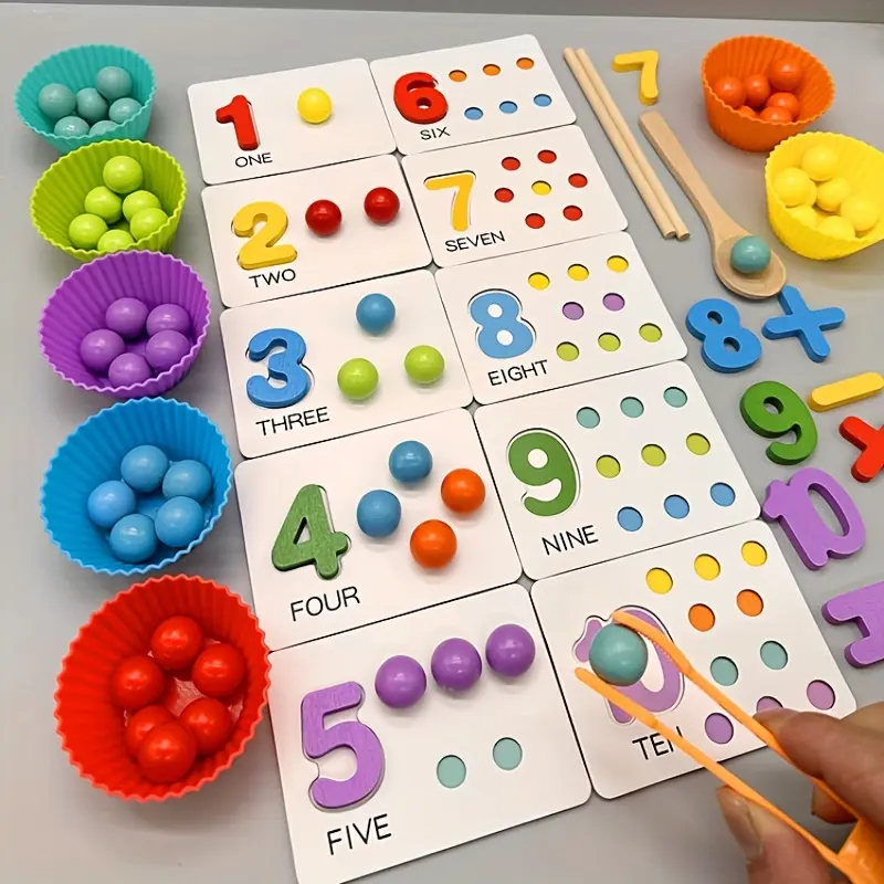 Montessori Arithmetic Math Toy Set – Silicone Digital Learning with Beads, Chopsticks & Spoons