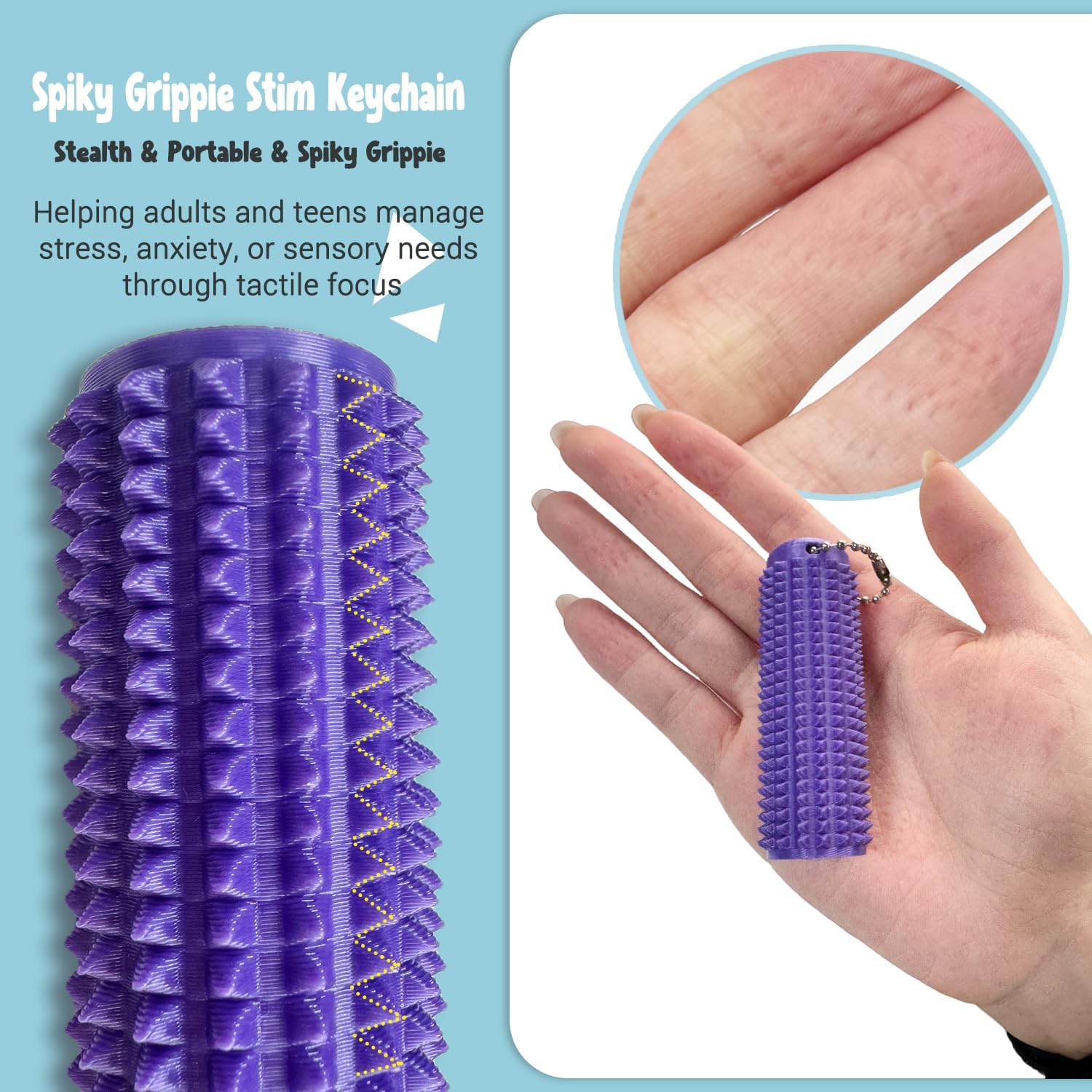 2pack Little Ouchies Fidget - Spiky Grippie Stim Keychain,Pocket-Sized Fidget Toys Sensory Keychain for Anxiety & Stress Relief,Novelty Gifts for Friends