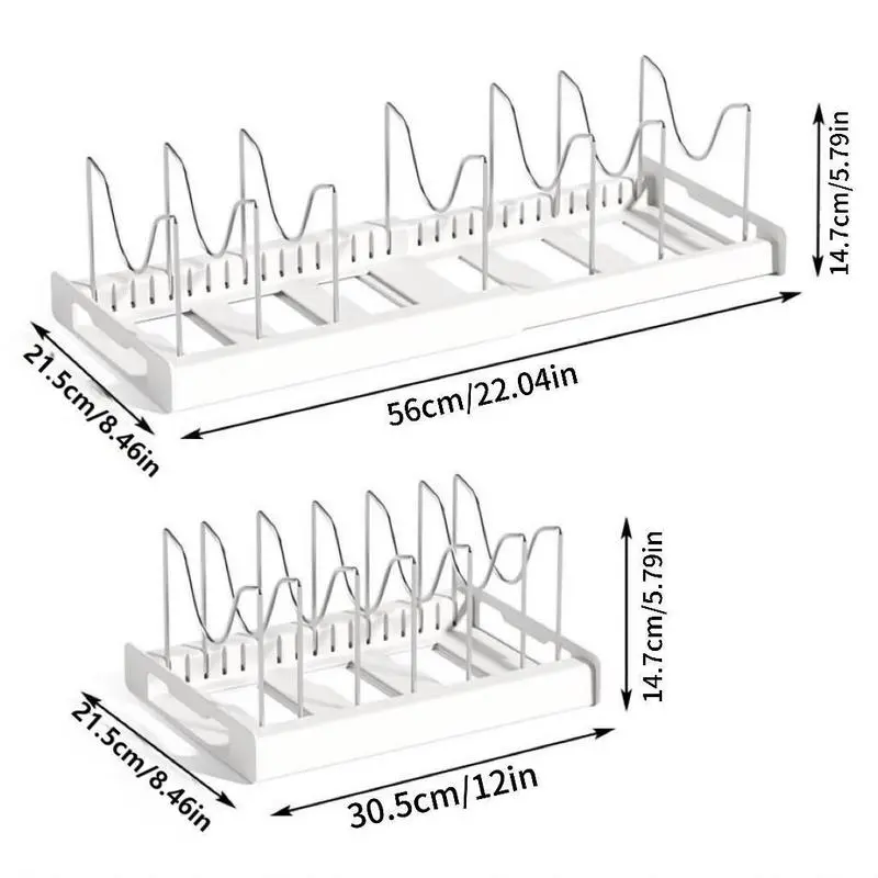 Expandable Pot and Pan Organizer Rack for Cabinet, Pot Lid Organizer Holder with 7 Stainless