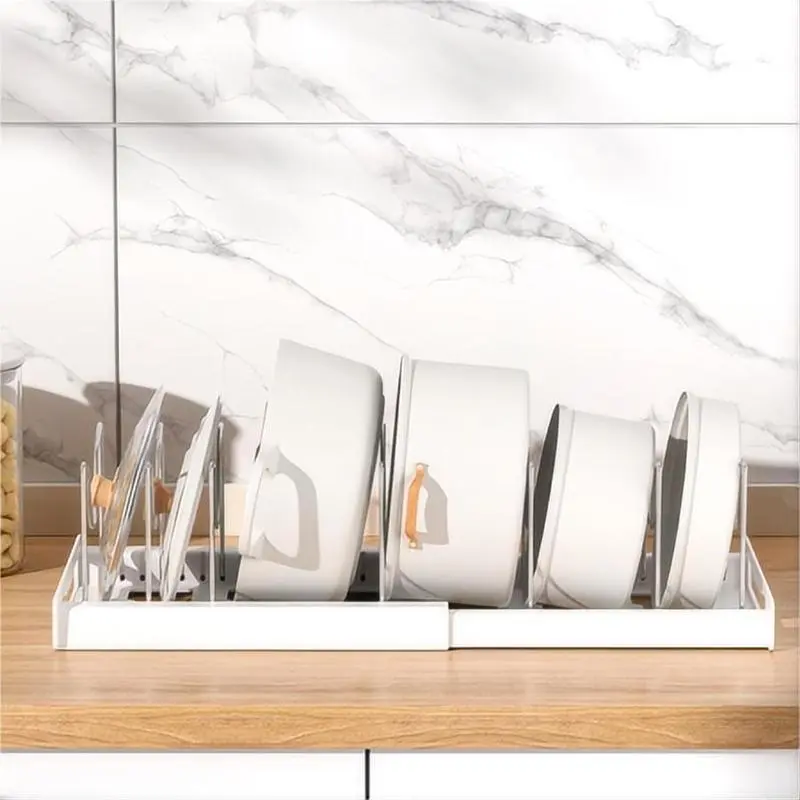 Expandable Pot and Pan Organizer Rack for Cabinet, Pot Lid Organizer Holder with 7 Stainless