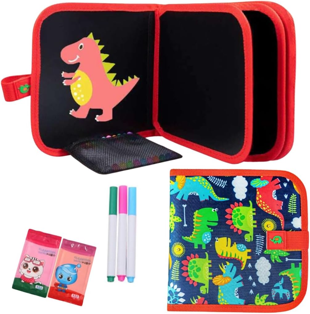 Erasable Doodle Colouring Book for Kids & Toddlers Portable Reusable Drawing Pad with Wet Wipes & Colors Pens