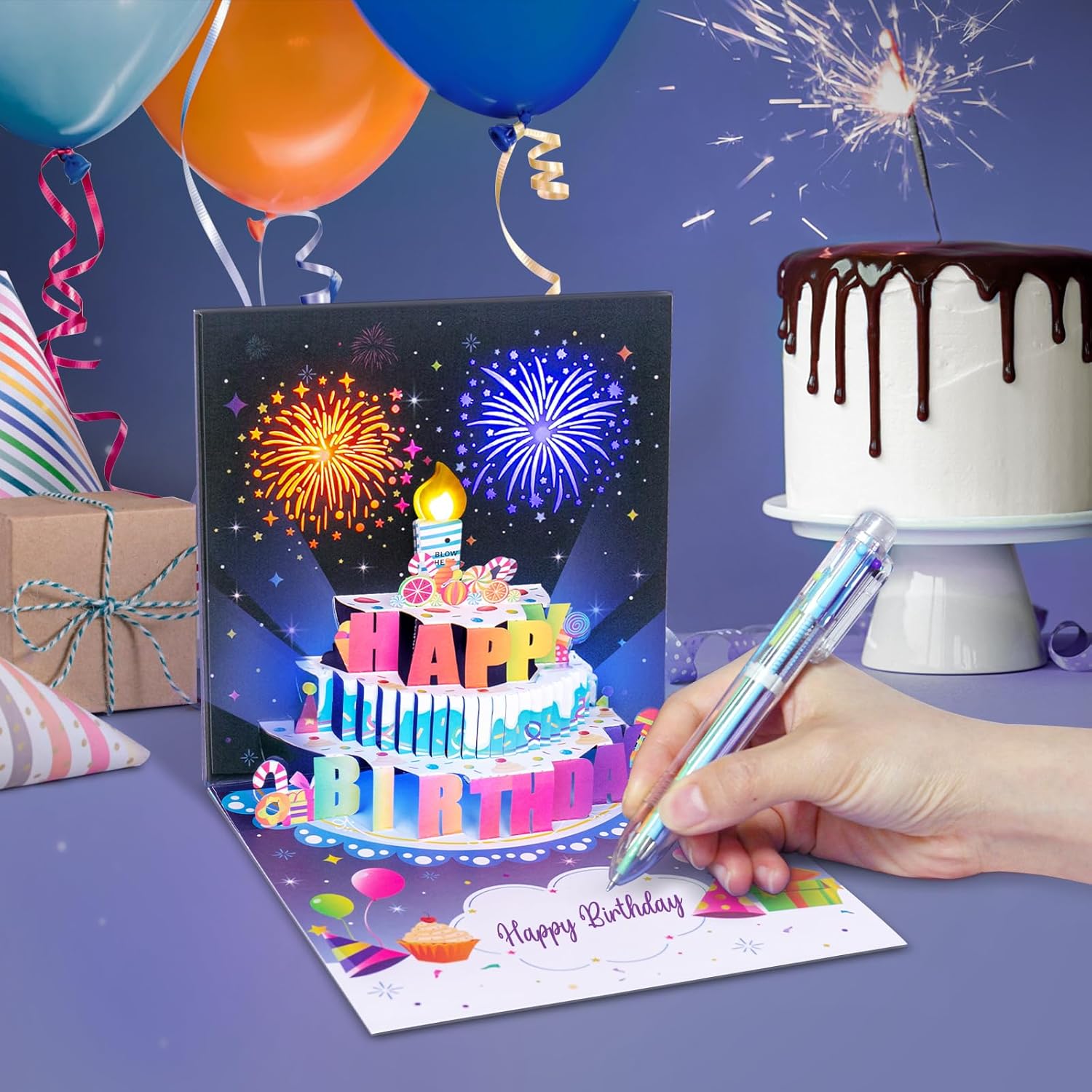 Birthday Cards Fireworks Pop Up Cake Blowable Light and Music Happy Birthday Card Gifts
