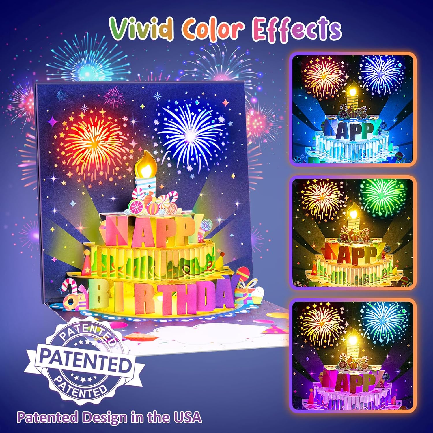 Birthday Cards Fireworks Pop Up Cake Blowable Light and Music Happy Birthday Card Gifts