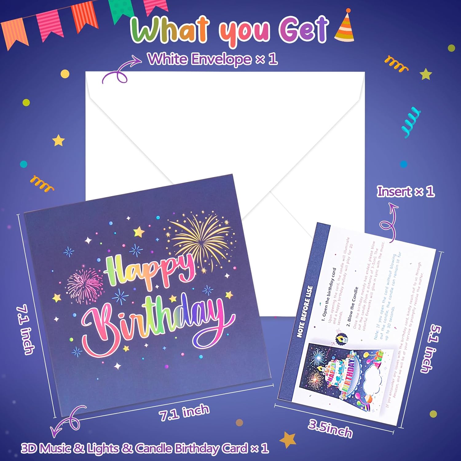 Birthday Cards Fireworks Pop Up Cake Blowable Light and Music Happy Birthday Card Gifts