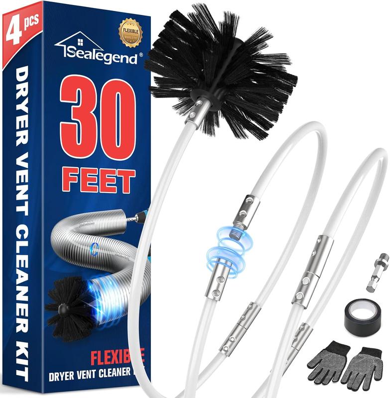 Holikme 30 Feet Dryer Vent Cleaner Kit, Flexible Lint Brush with Drill Attachment, Fireplace Chimney Brushes Extends Up to 30 Feet for Easy Cleaning, Use with or Without a Power Drill