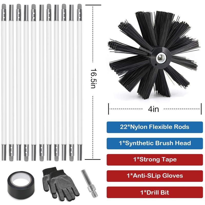 Holikme 30 Feet Dryer Vent Cleaner Kit, Flexible Lint Brush with Drill Attachment, Fireplace Chimney Brushes Extends Up to 30 Feet for Easy Cleaning, Use with or Without a Power Drill