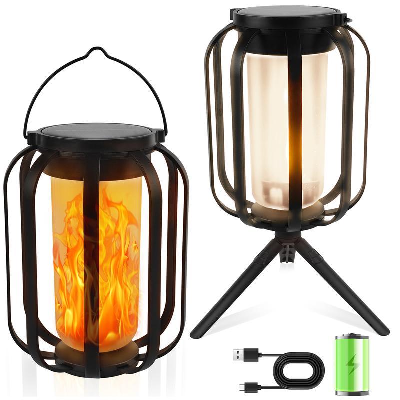 Solar lantern outdoor light with base, upgraded flickering flame solar lantern outdoor waterproof light,