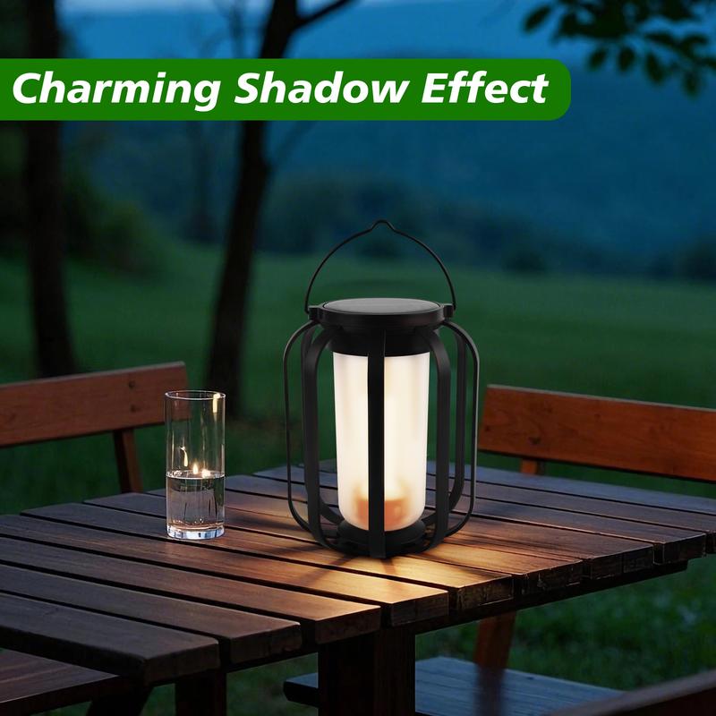 Solar lantern outdoor light with base, upgraded flickering flame solar lantern outdoor waterproof light,