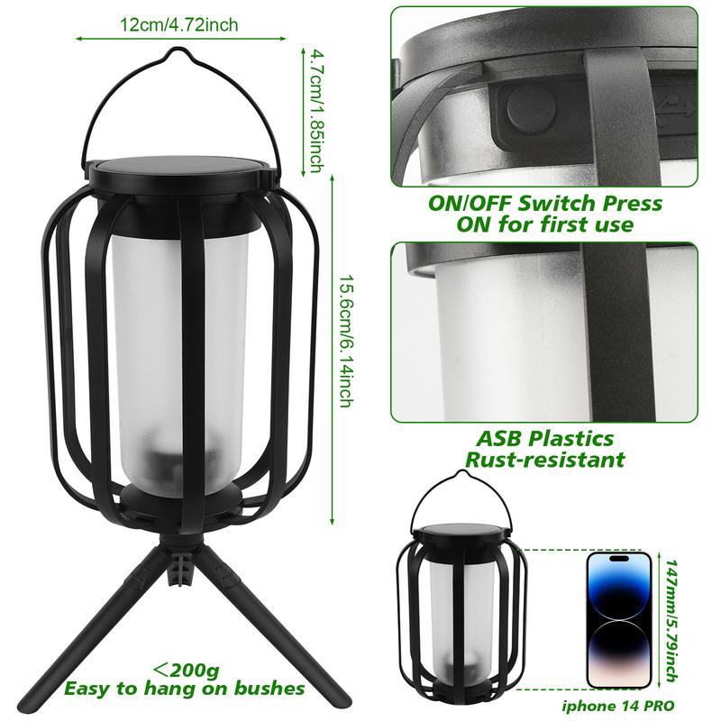 Solar lantern outdoor light with base, upgraded flickering flame solar lantern outdoor waterproof light,