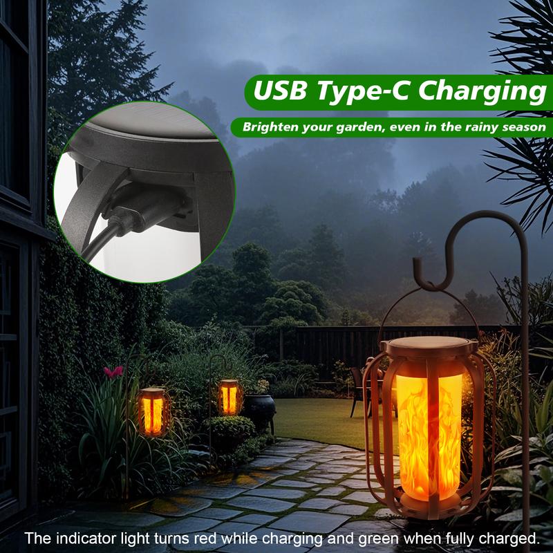 Solar lantern outdoor light with base, upgraded flickering flame solar lantern outdoor waterproof light,
