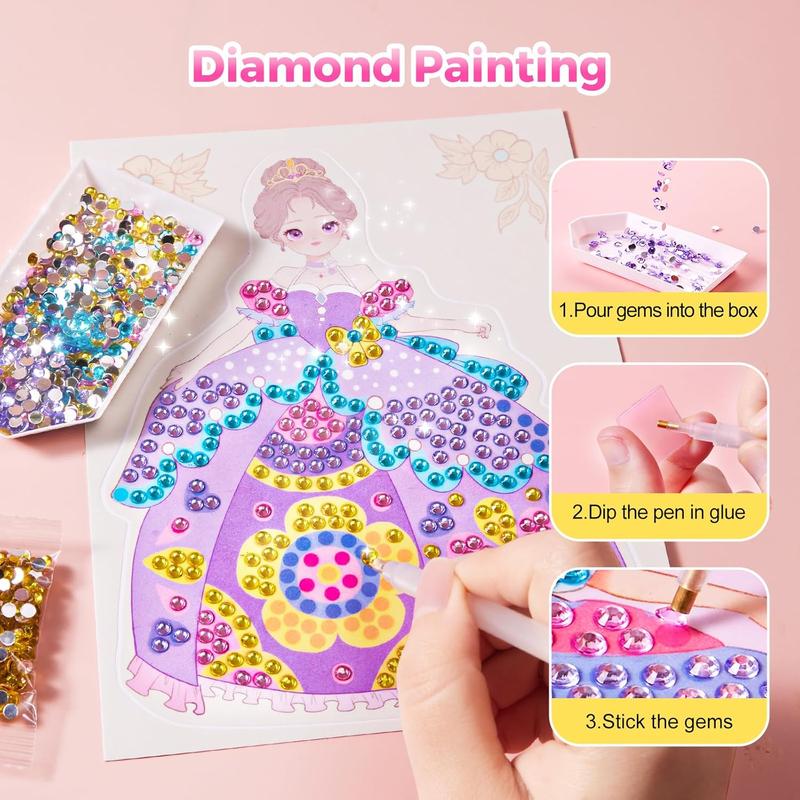 4 in 1 Princess Art Craft Kits, Foil Art & Diamond Painting,