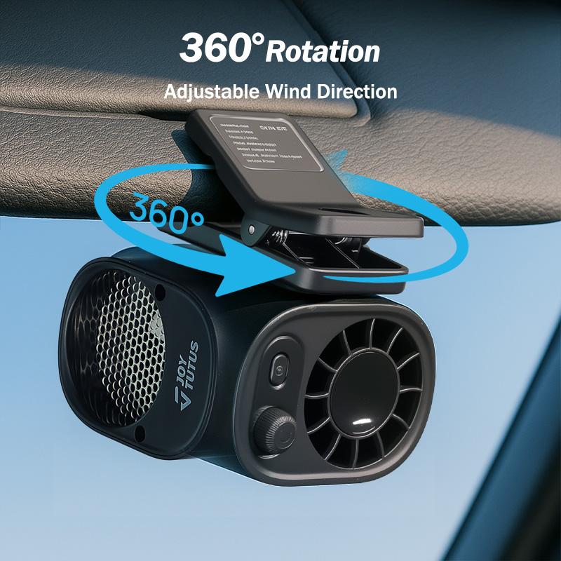 JOYTUTUS Car Clip On Fan with LED Display - 360° Rotation, 100 Speeds Adjustable,