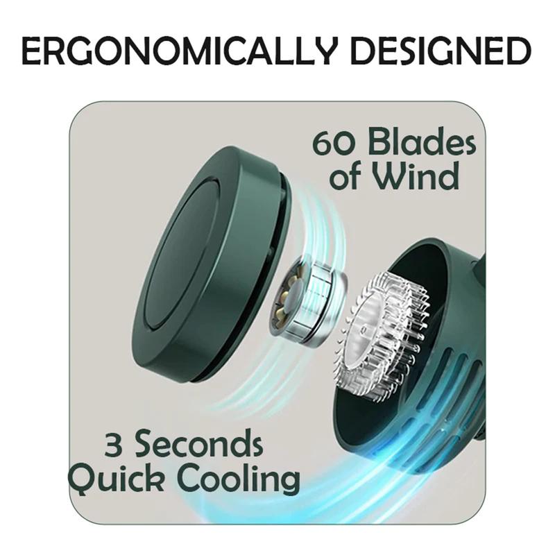Mini Wearable Waist Fan – 360° Rotating Bladeless Airflow, USB or Battery Operated, Hands-Free Cooling for Hiking, Farming, and Camping