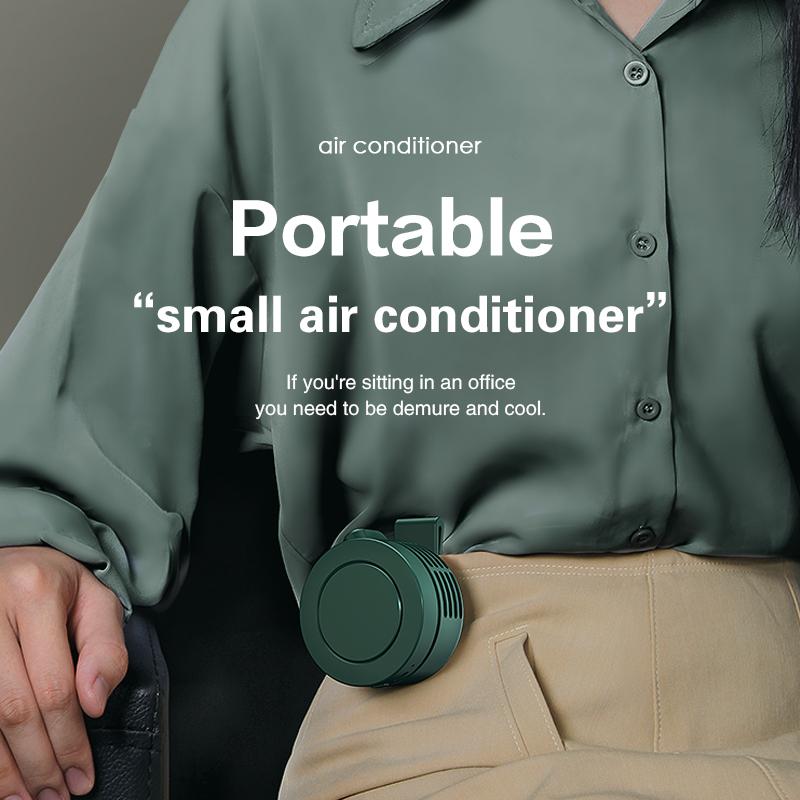 Mini Wearable Waist Fan – 360° Rotating Bladeless Airflow, USB or Battery Operated, Hands-Free Cooling for Hiking, Farming, and Camping