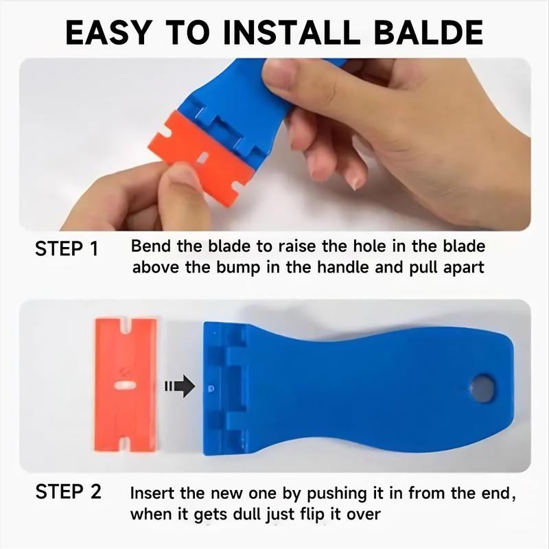 Plastic Razor Blade Scraper, for Cleaning Scraper Remover for Stickers, Decals, Adhesive, Labels, Paint from Glass, Car, Window, Caulk, No Scratches,