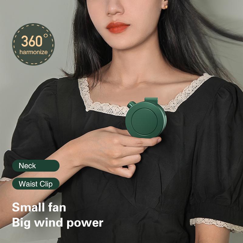 Mini Wearable Waist Fan – 360° Rotating Bladeless Airflow, USB or Battery Operated, Hands-Free Cooling for Hiking, Farming, and Camping