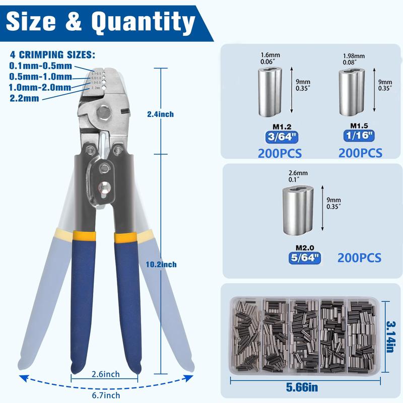 Wire Leader Rope Hand Crimping Pliers Tools Set for Copper and Aluminum Oval Sleeves and Stop Sleeves