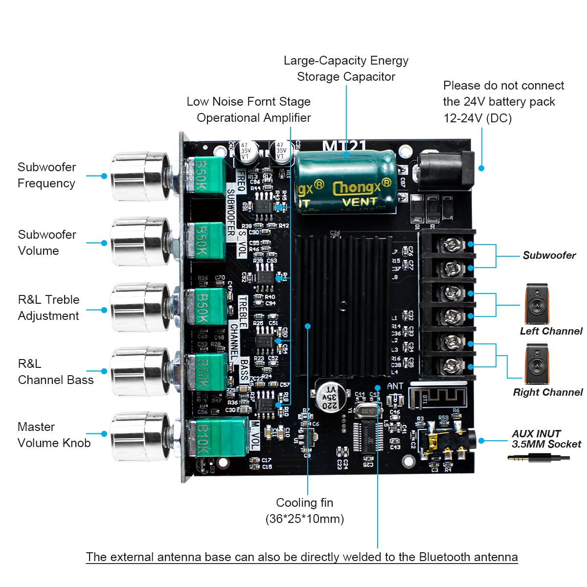 2.1 Channel Audio Receiver Power Amplifier Module, for Audio Equipment, 50W x 2 + 100W BT Amplifier Board, Sound System,