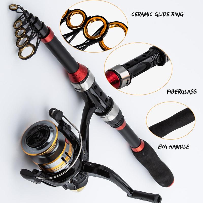 1.8m Telescopic Fishing Rod & Spinning Reel & Fishing Bag & Fishing Lure Kit,