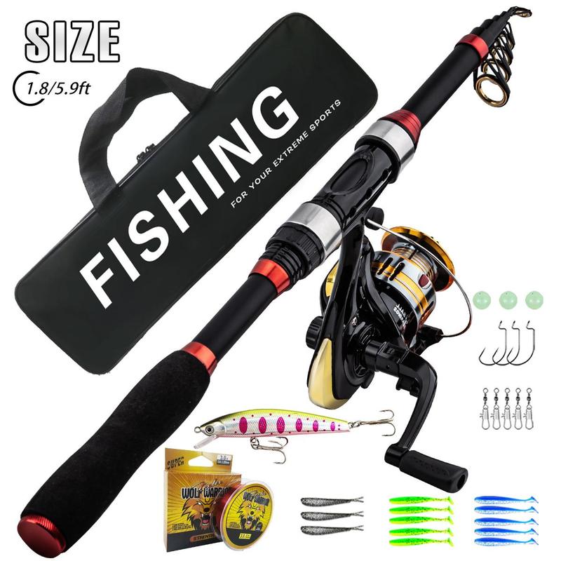 1.8m Telescopic Fishing Rod & Spinning Reel & Fishing Bag & Fishing Lure Kit,