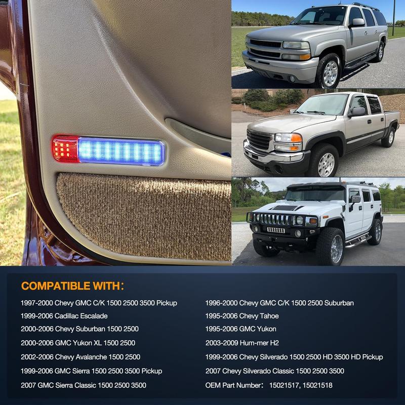 2PCS LED Interior Door Panel Light Courtesy Warning Lights Blue and Red Plug and Play Compatible