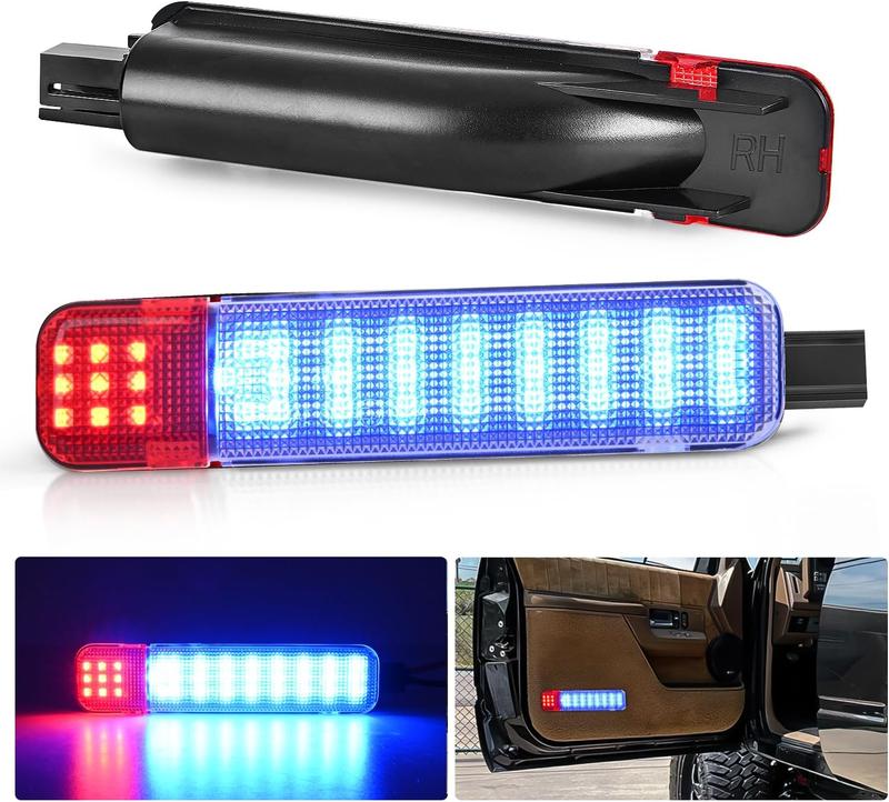 2PCS LED Interior Door Panel Light Courtesy Warning Lights Blue and Red Plug and Play Compatible