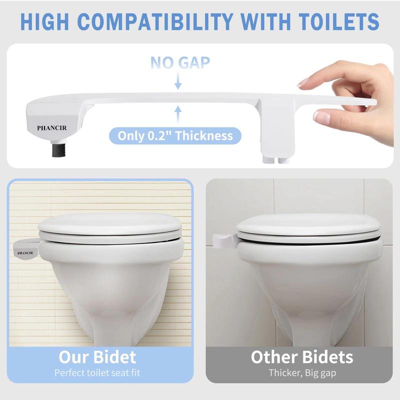 Ultra-Slim Bidet Attachment for Toilet, Dual Nozzle with Self Cleaning Attachment