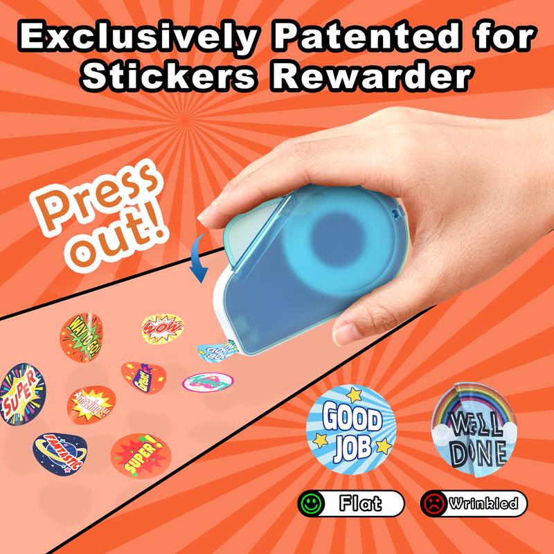 Manual Sticker Dispenser, Teacher Appreciation Gift with 1400 Stickers, Contains Various Patterns of Stickers