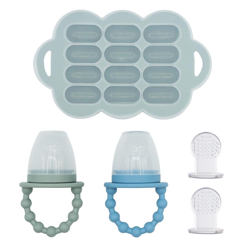 Silicone Baby Food Feeders + Freezer Tray for Batch Prep
