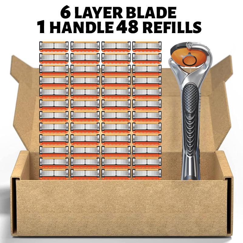 Men's Razor Blade Replacement, 48pcs Razor Blade & 1 Count Handle, Sharp Handheld Razor Blade,