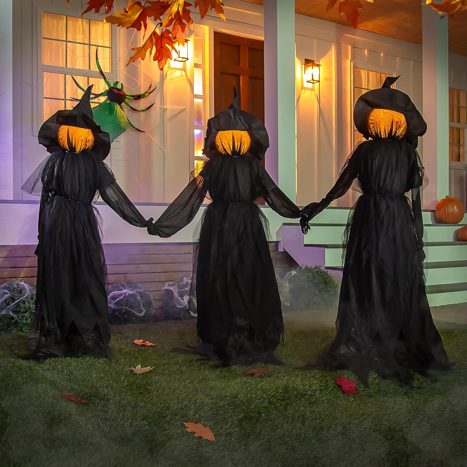 Evergreen Set of 3 LED Halloween Black Witches with Hats Stakes | 5.58 Feet Tall | Outdoor Safe | Weatherproof Battery Operated | Spooky Garden Statue Decoration Grass Lawn or Patio