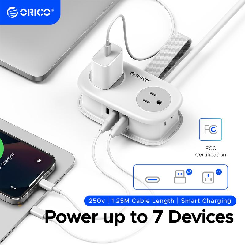 Travel Power Strip, ORICO 4 Outlets 3 USB Ports (1 USB C) with 4FT Wrapped Short Extension Cord Small Power Strip, Compact for Hotel Travel Essentials Cruise Approved