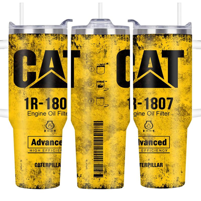Oil Filter Tumbler 40 Oz, Yellow Cat 1R-1807 Engine Oil Filter Advanced High Efficiency, Presents For Caterpillar Lover, Presents For Him, Dad, Presents For Mechanic Double Walled Insulated Cup