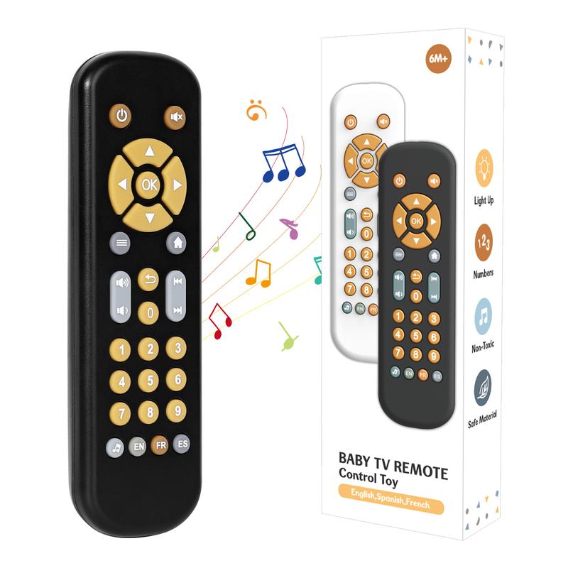 Orzbow Baby Remote Control Toy for 6 Months+ with Music, TV Remote Toy with Realistic Light and Sound - English, French and Spanish for Infant Play Remote Musical Toys, BPA Free,
