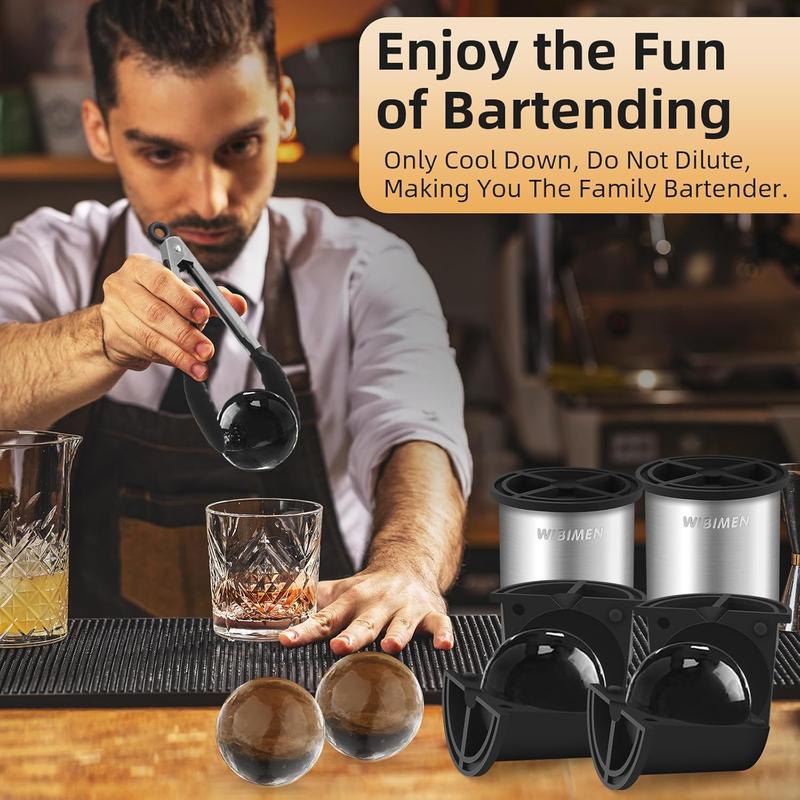 Make perfect ice cubes every time! Crystal ball molds for drinks, cocktails and whiskey, iced coffee accessories - kitchen-silicone-utensils-stainless Metal Steel Round