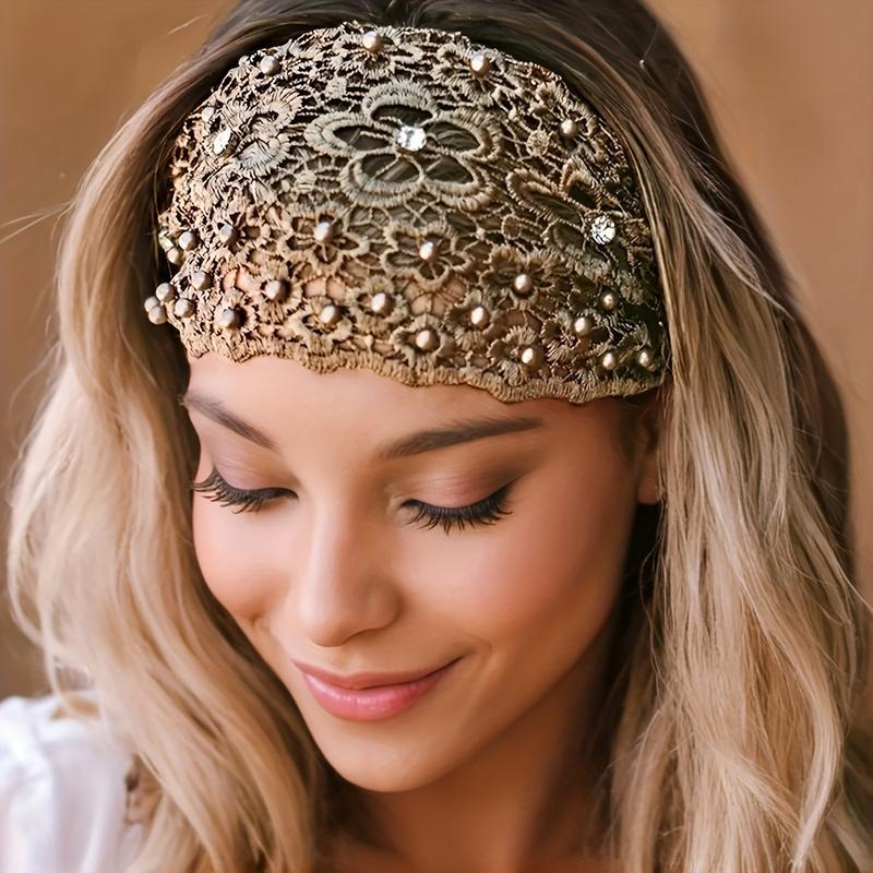 3pcs Set Boho-chic Crystal & Pearl Embellished Wide Headbands for Women – Luxury Hair Accessories, Ideal for Weddings, Vacations & Daily Styling