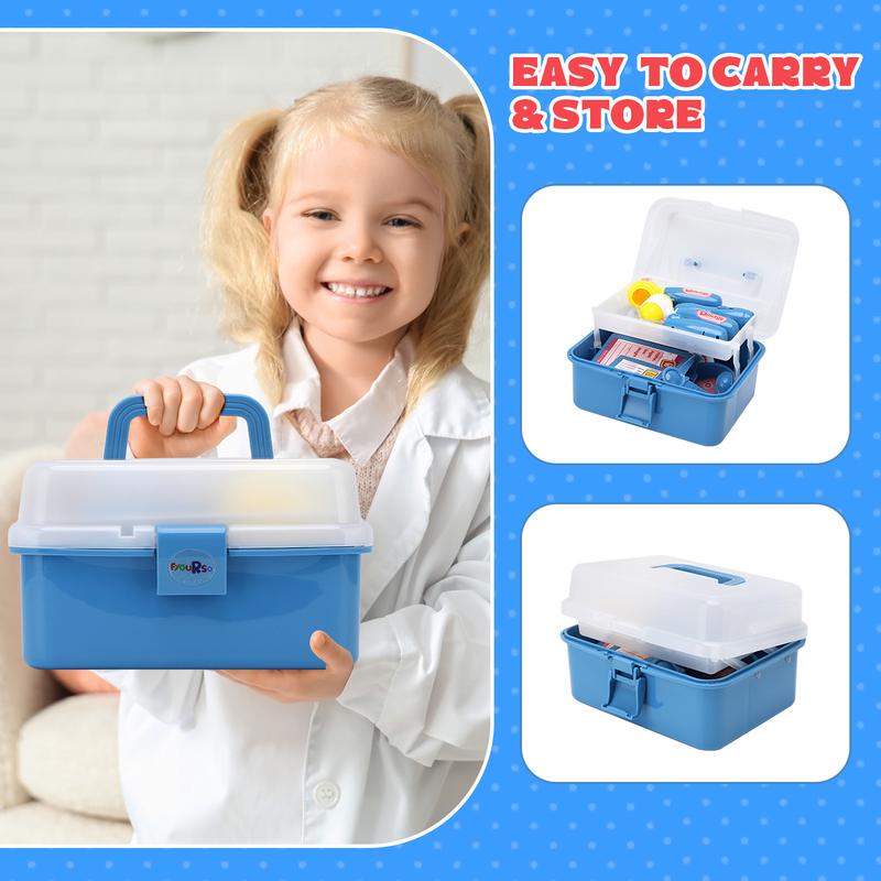 Fygurso Kids Doctor Play Set , Pretend Play Medical Kit with Stethoscope & Costume for Birthday Gift Blue