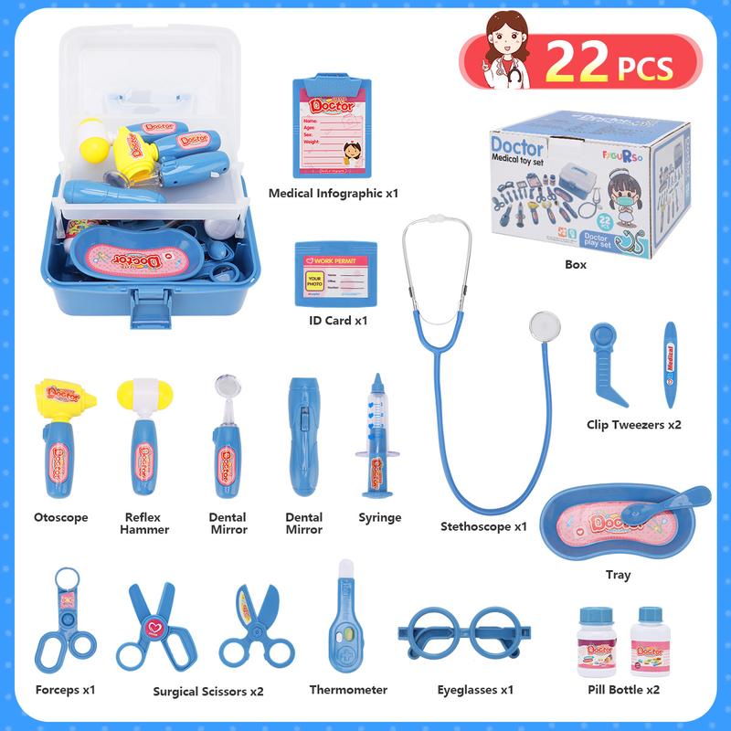 Fygurso Kids Doctor Play Set , Pretend Play Medical Kit with Stethoscope & Costume for Birthday Gift Blue